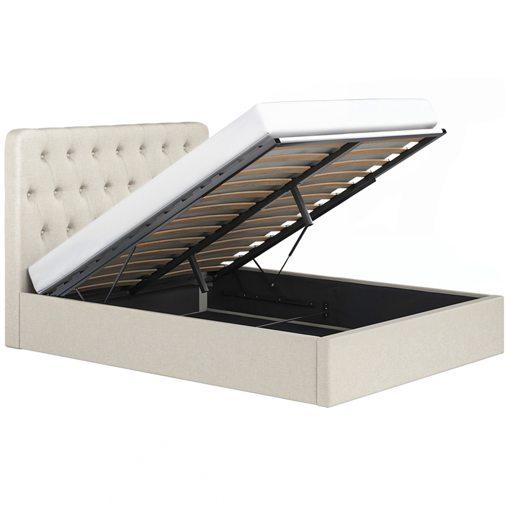 Flair Marley King Size Beige Woven Fabric Ottoman Bed with Buttoned Headboard Image 3