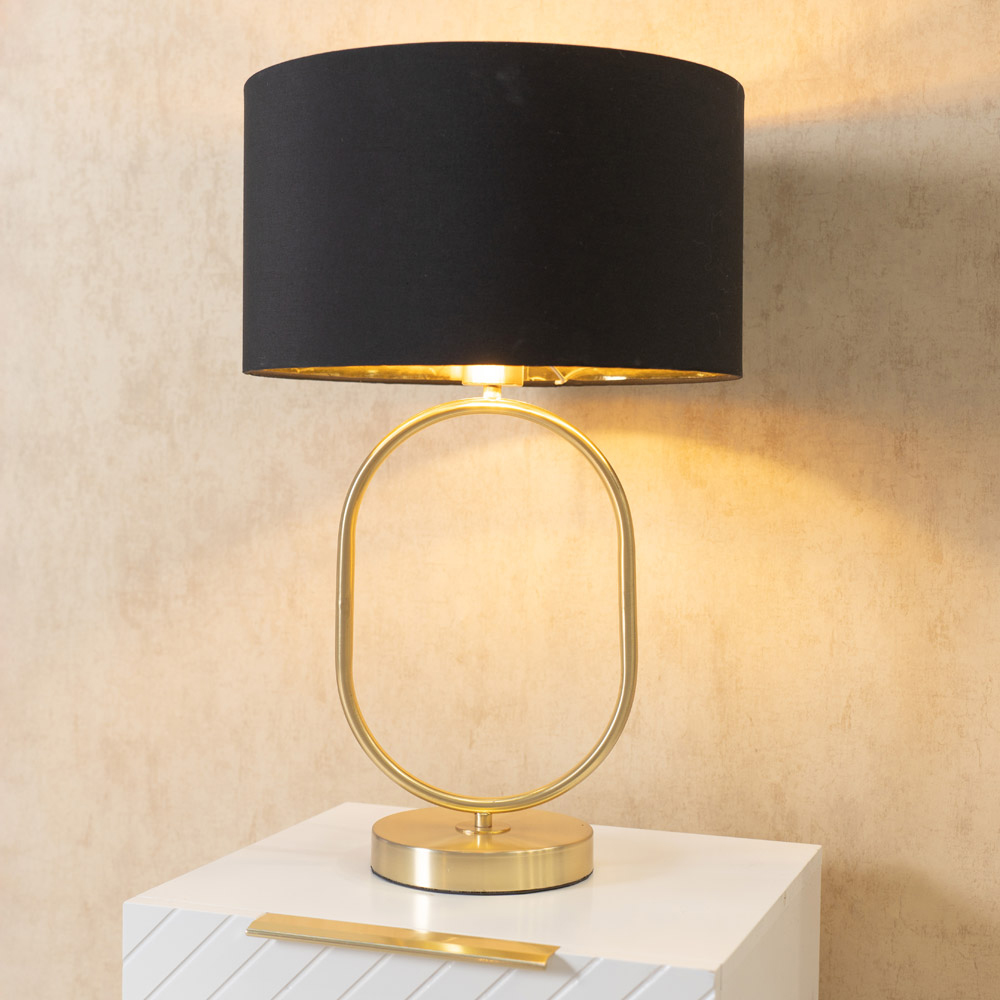 ValueLights Antonia Black with Gold Inner Drum Shade Brushed Gold Oval LED Table Lamp Image 2