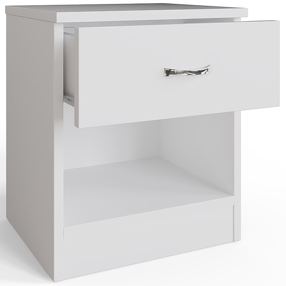 FWStyle Promo Single Drawer White Modern Bedside Table Set of 2 Image 3