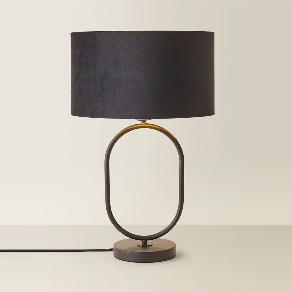 ValueLights Antonia Black Velvet and Gold Drum Shade Matte Black Oval LED Table Lamp Image 5