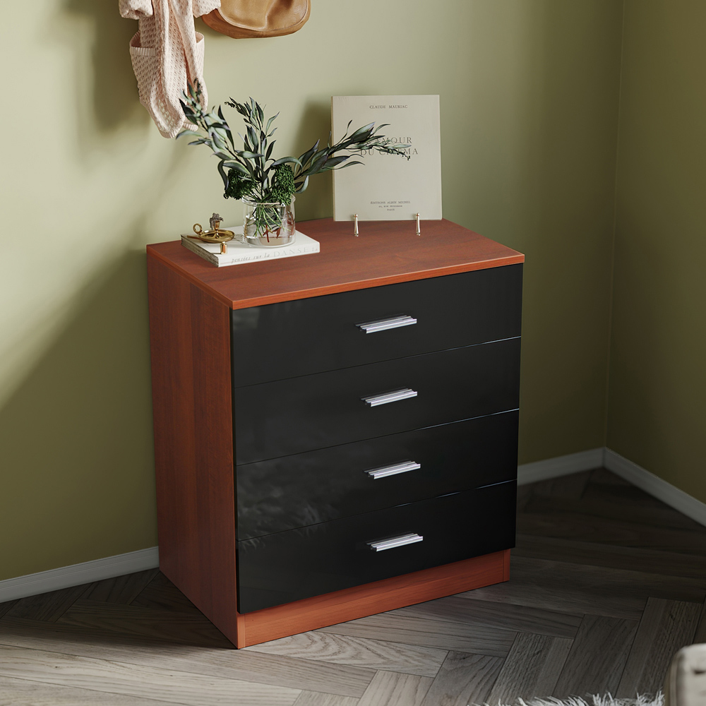 Brooklyn 4 Drawer Walnut and Black High Gloss Chest of Drawers Image 5