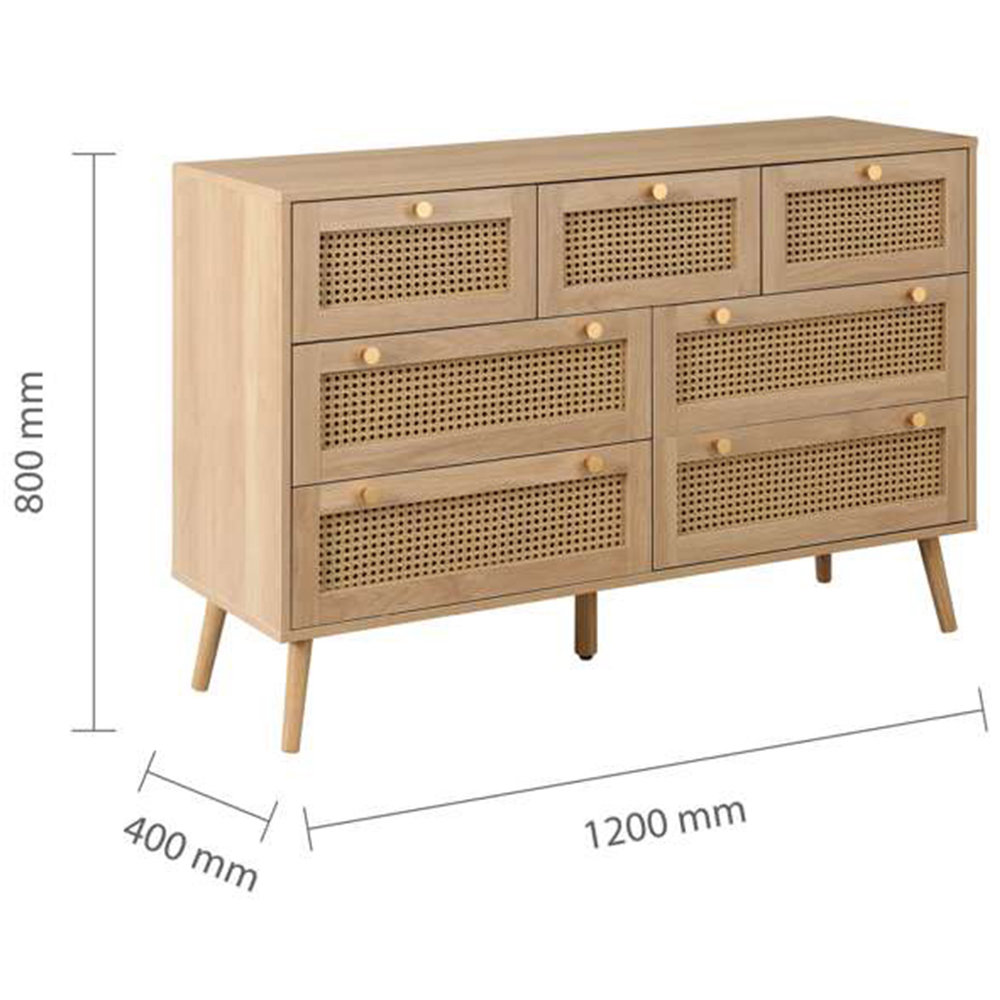 Croxley 7 Drawer Oak Rattan Chest of Drawers Image 9