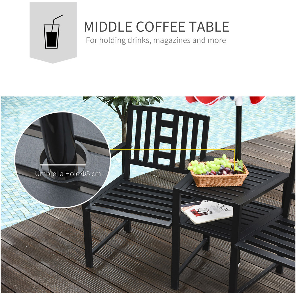 Outsunny 2 Seater Black Companion Seat with Umbrella Hole Image 5