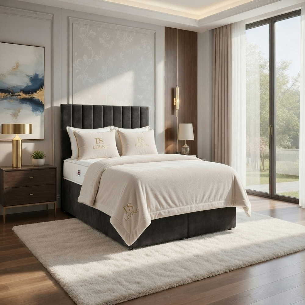 DS Living Aria King Size Grey Plush Ottoman Bed Image 5
