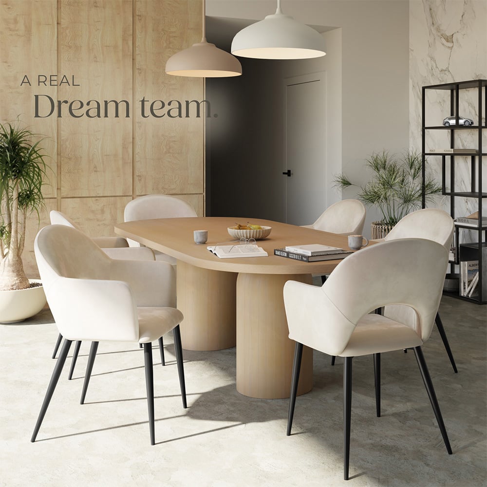 tectake Sasha Set of 6 Cream Velvet Dining Chair Image 3