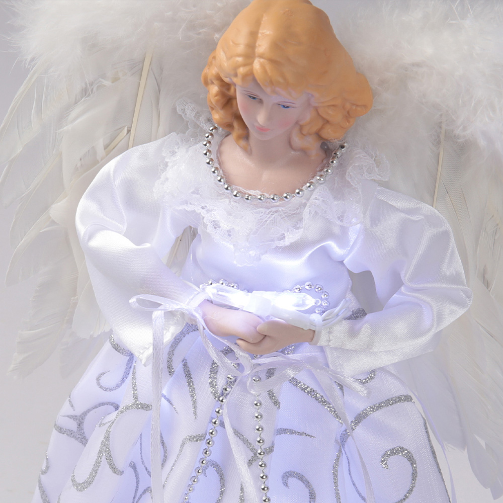 Living and Home White LED Angel Christmas Tree Topper Image 4