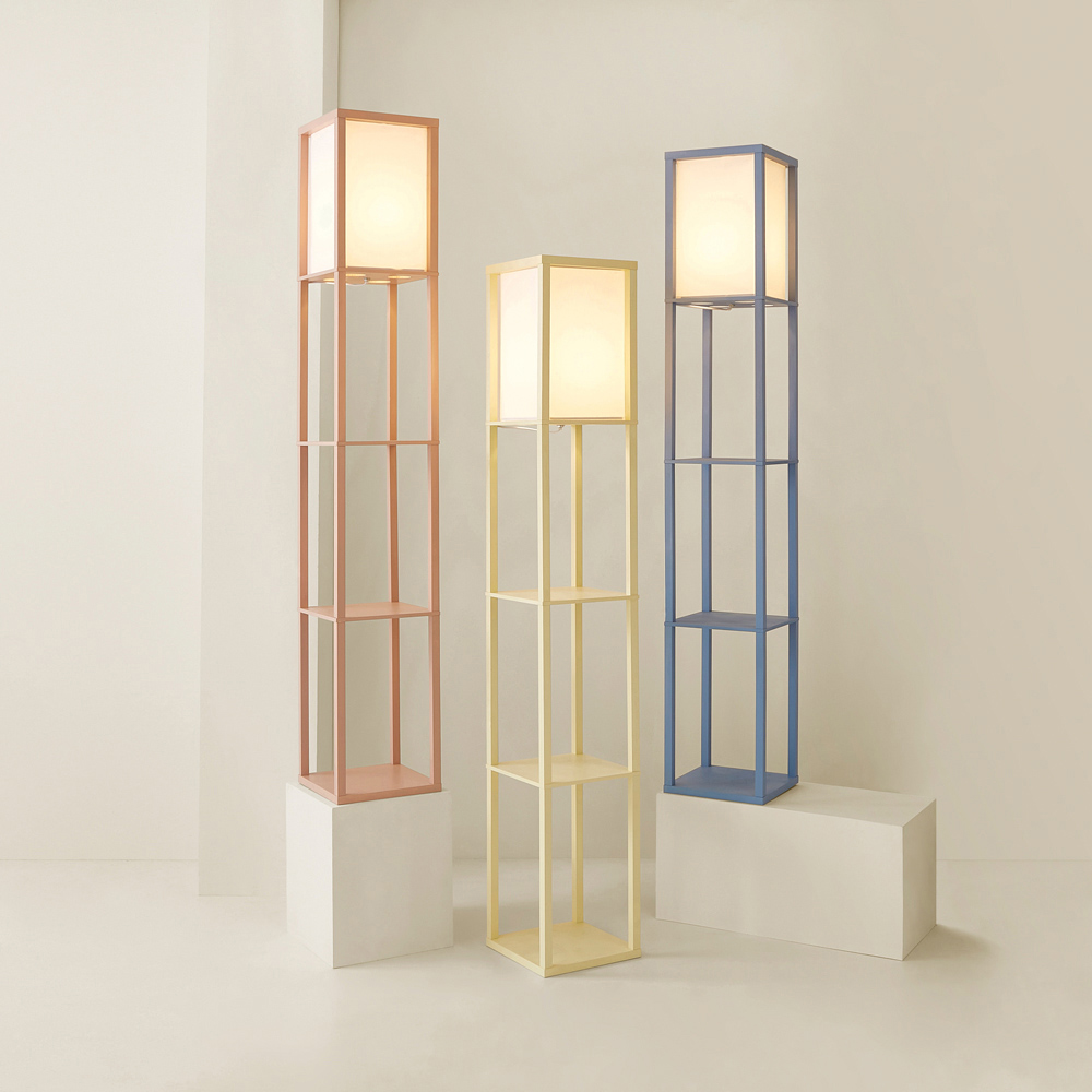 ValueLights Struttura Fabric Shade Blue Shelving Unit Floor Lamp with Bulb Image 7