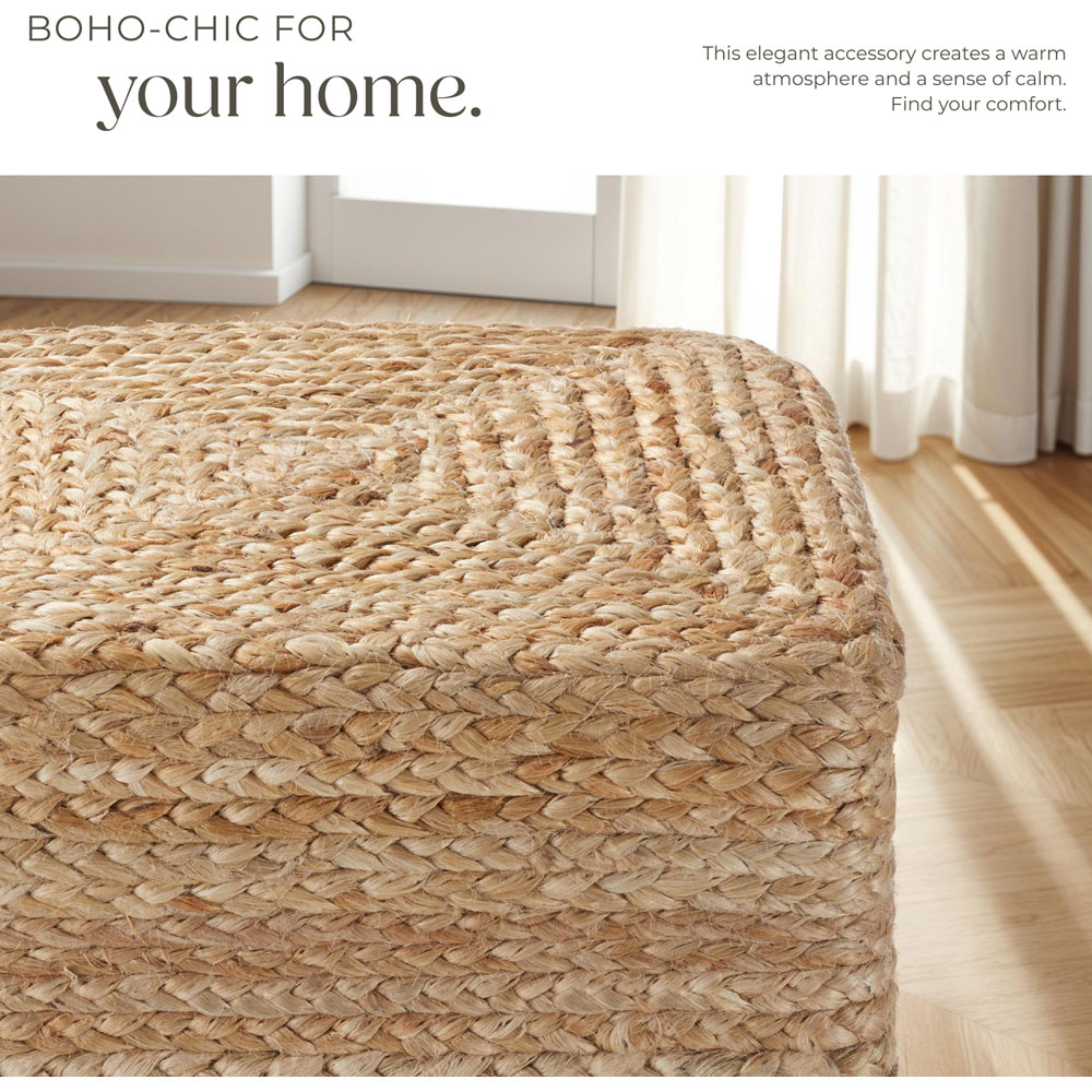 Tectake Banno Boho Style Natural Jute Cube Footstool Image 5