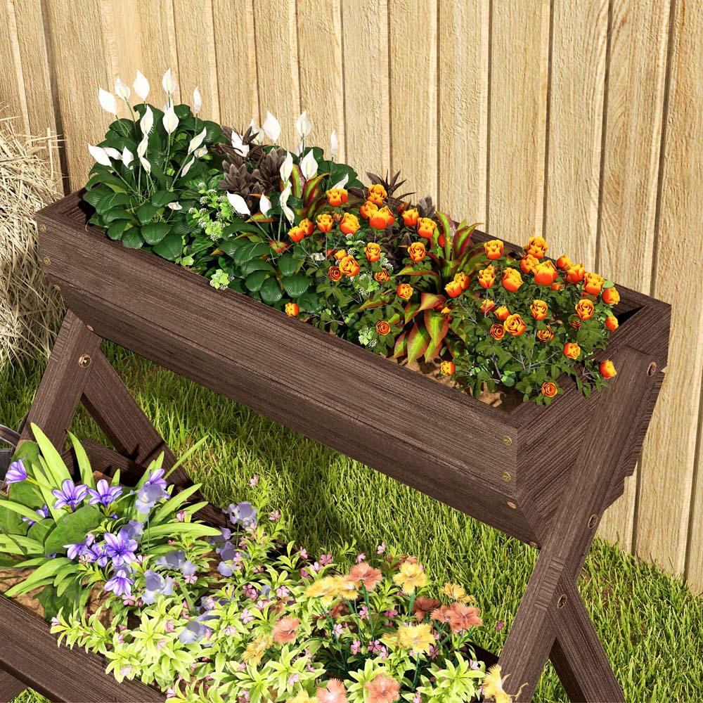 Outsunny 3 Tier Tan Wooden Raised Garden Bed Plant Stand Image 3