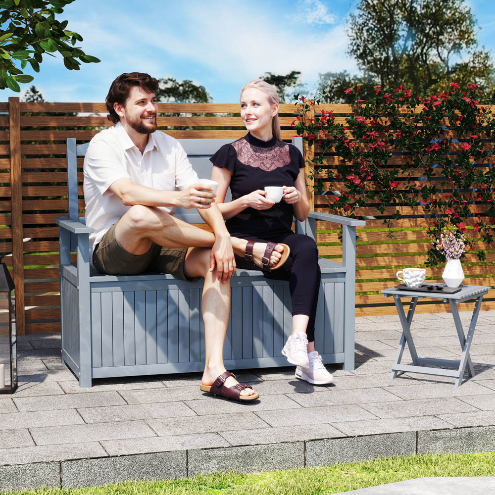 Outsunny 2 Seater Grey Wooden Outdoor Storage Garden Bench Image 5