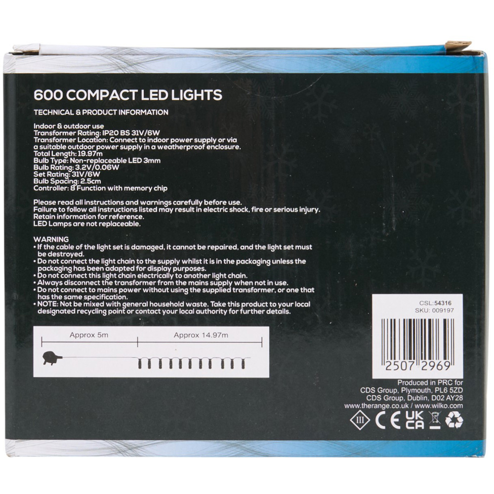 noel 600 Blue and White LED Compact String Lights Image 3