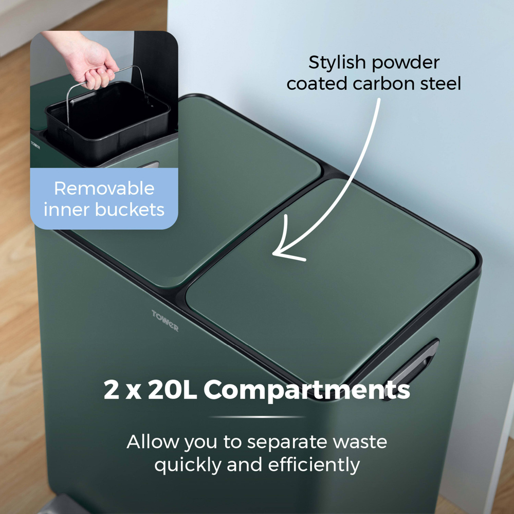 Tower Double Recycling Green Pedal Bin 40L Image 5
