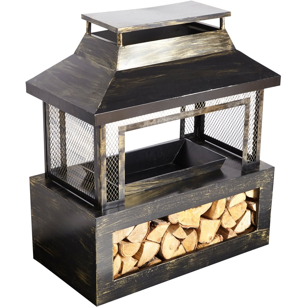 Neo Black Outdoor Fire Pit Log Burner with Mesh Surround and Storage Image 1