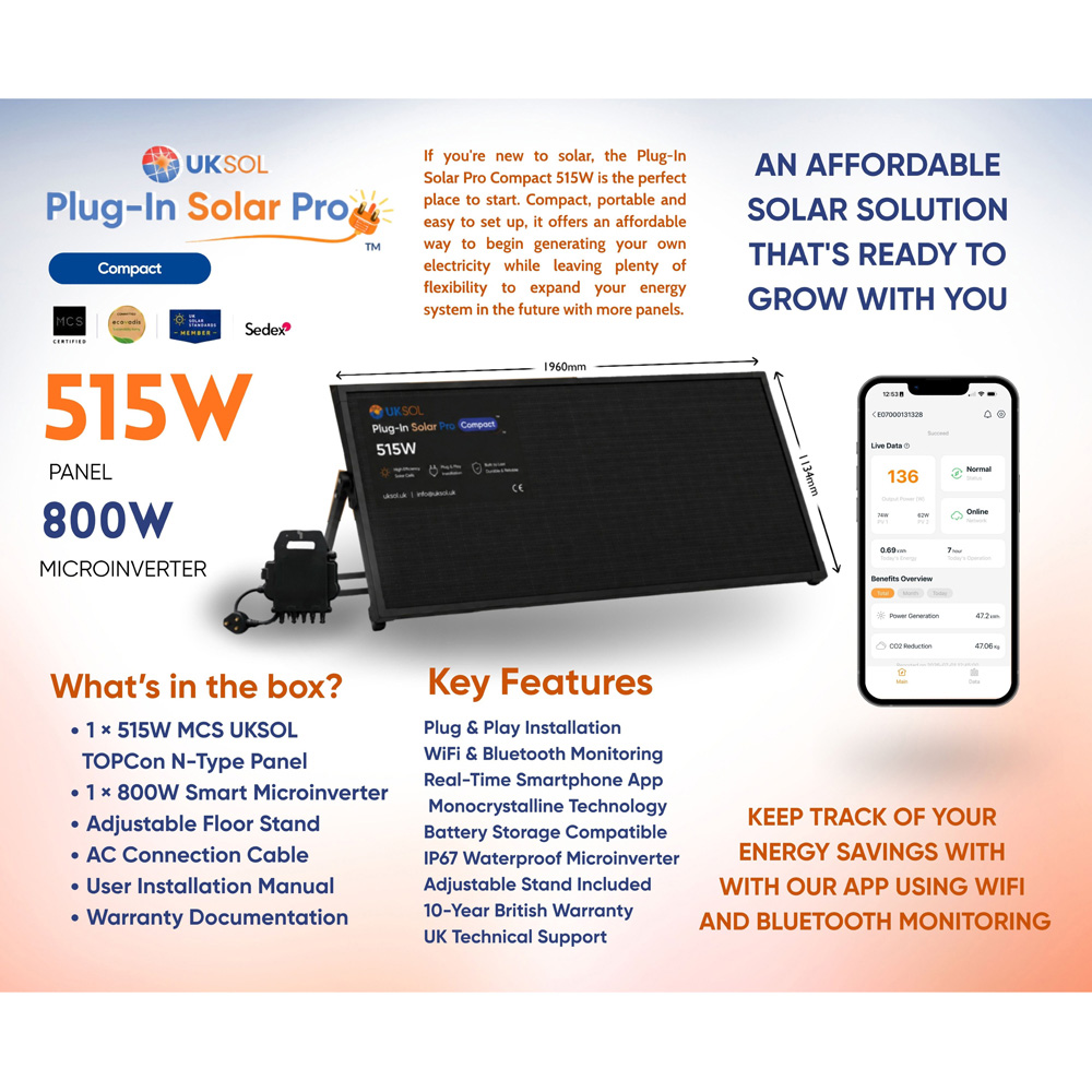 UKSOL Plug-In Solar Pro Compact Single Panel Hybrid Mount Kit 515W Image 7