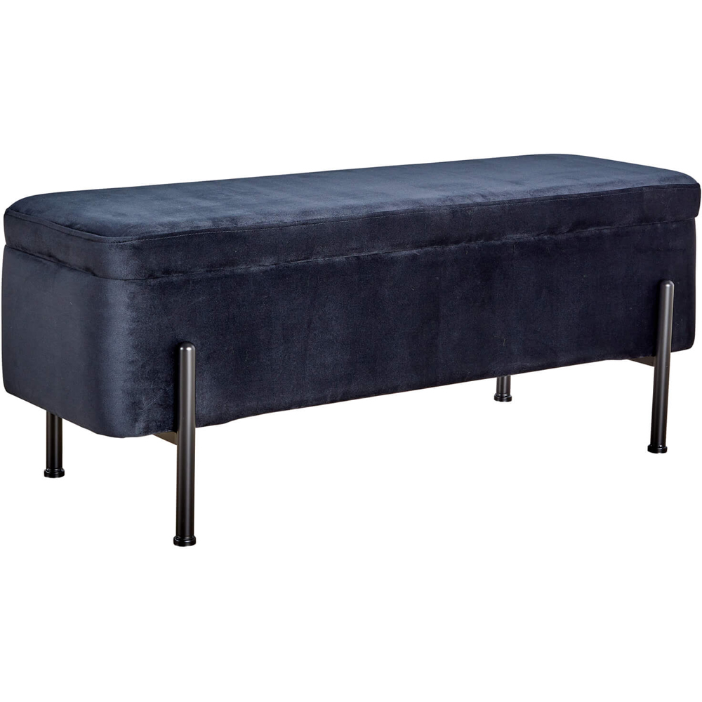 Home Source Oasis Black Velvet Storage Ottoman with Metal Legs Image 2