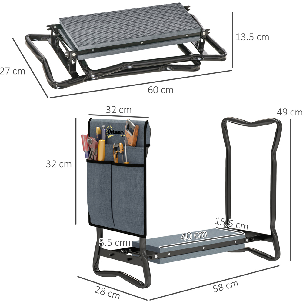 Outsunny Garden Kneeler and Foldable Seat Bench with Tool Bag Pouch Image 7