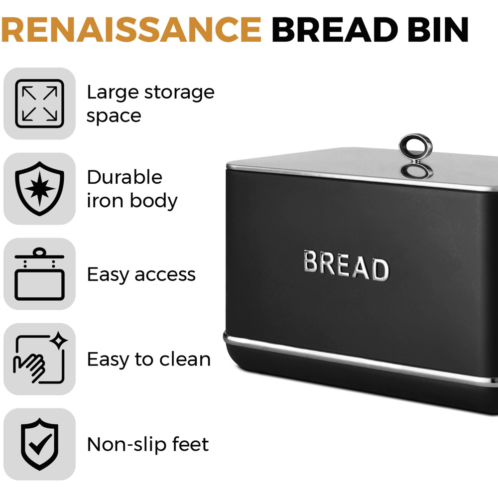 Tower Renaissance 16L Black and Chrome Bread Bin Image 7