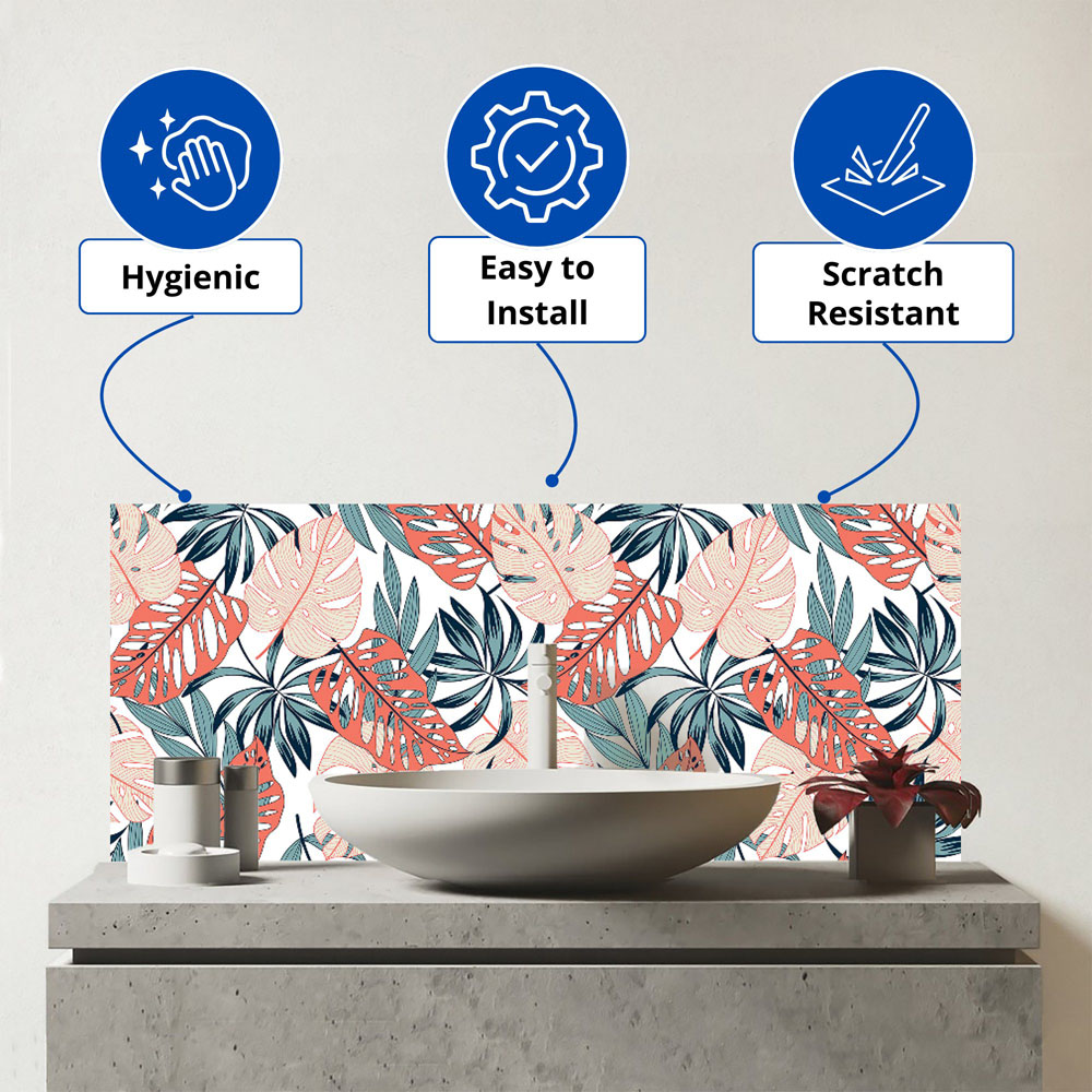 Warren Reed Designer Tropical Leaf Pattern Glass Bathroom Splashback 25 x 60cm Image 3