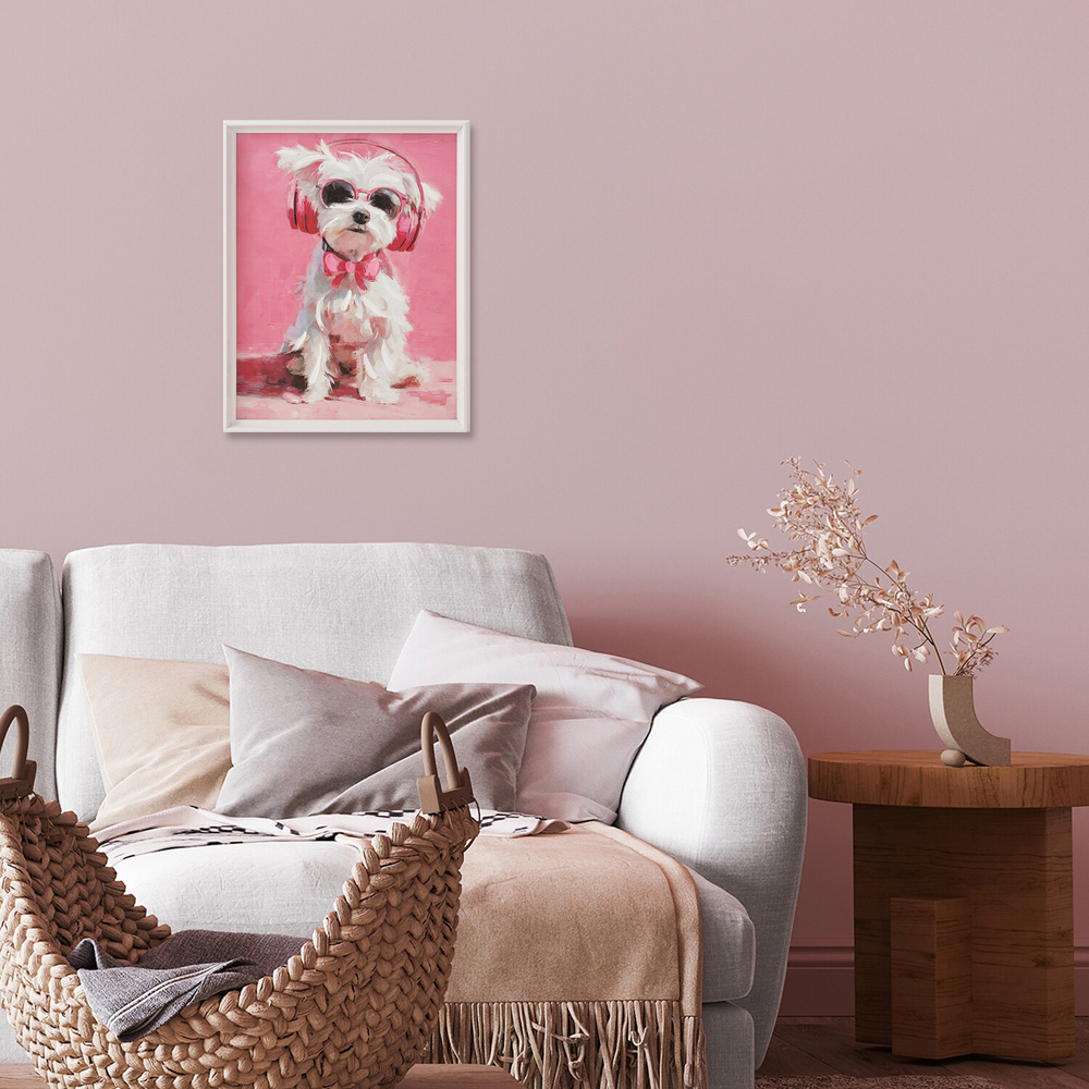 Poised Pink Maltese Dog Framed Art Image 2