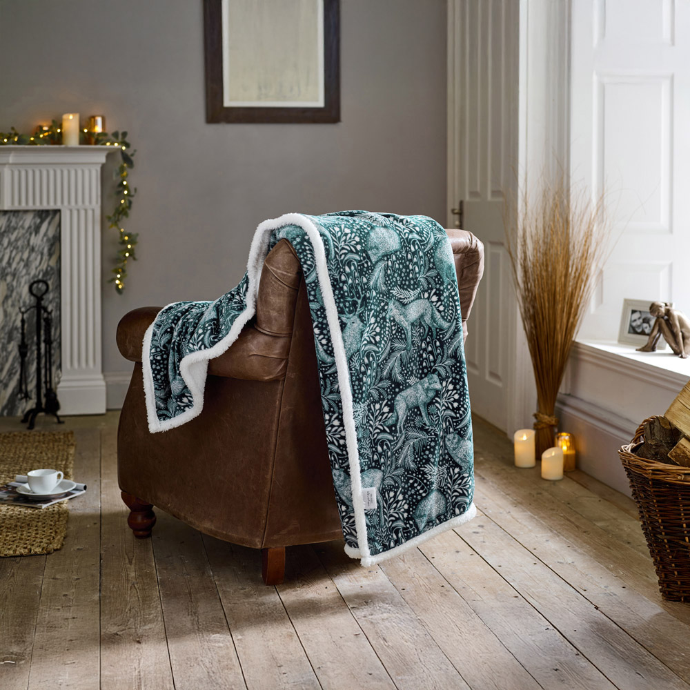 Deyongs Green Woodland Folk Flannel and Sherpa Throw 140 x 180cm Image 2