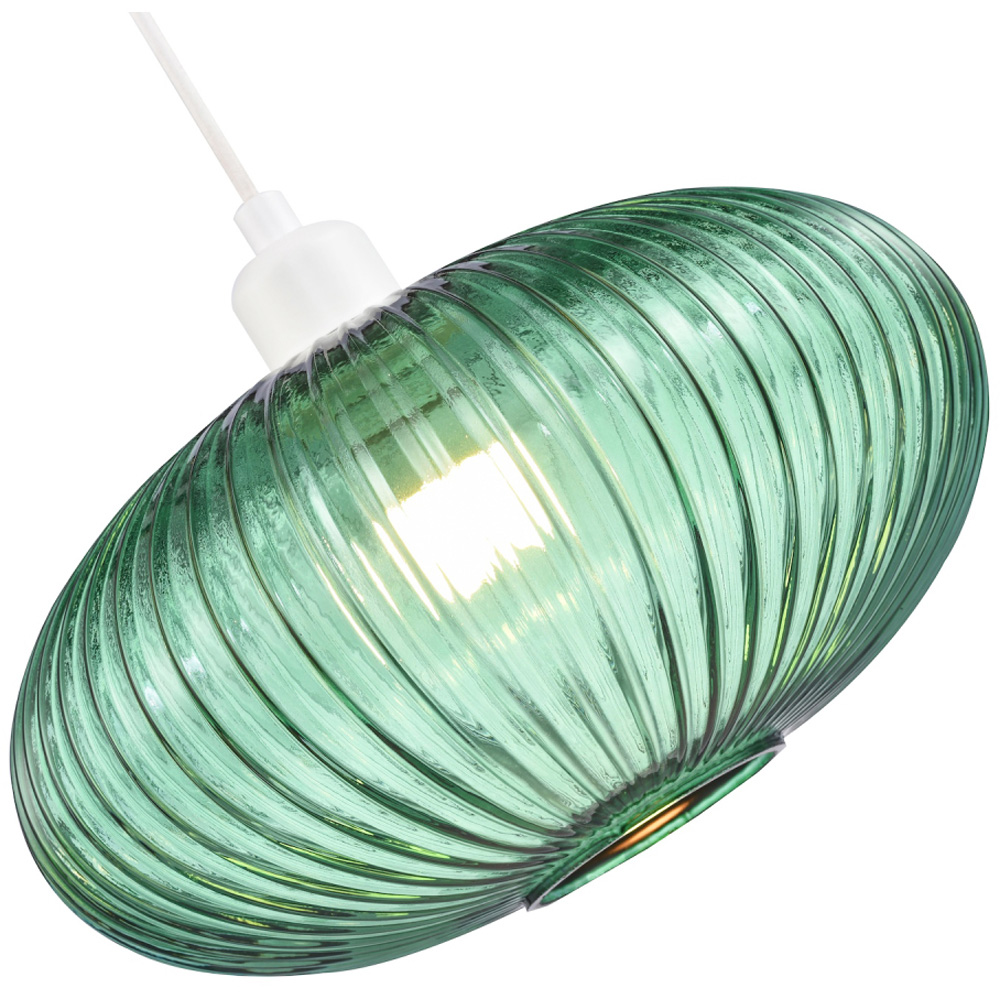 Happy Homewares Designer Emerald Forest Green Line Ribbed Glass Oval Pendant Shade Image 3
