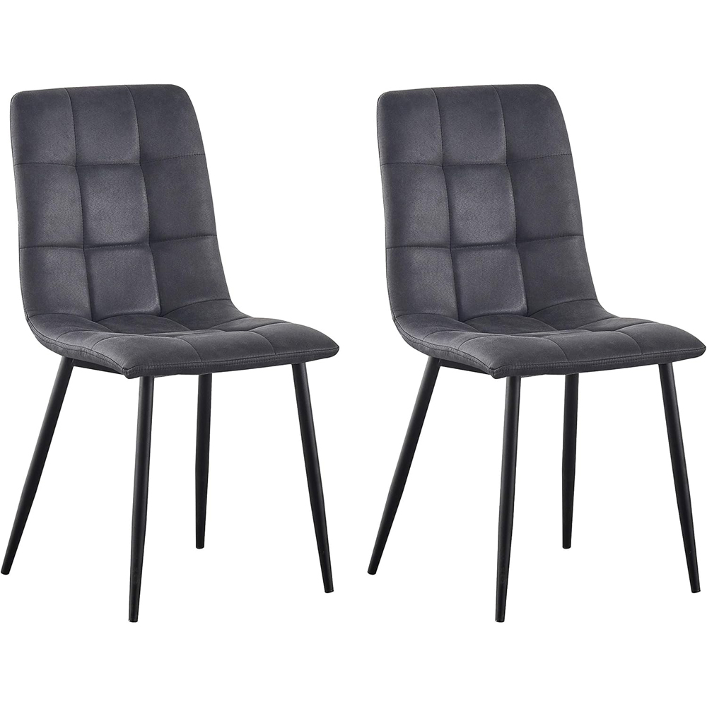Henri Set of 2 Dark Grey Faux Suede Leather Dining Chairs Image 3