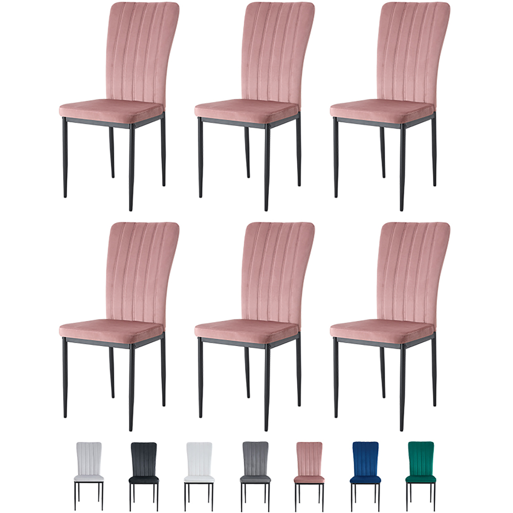 Elle Set of 6 Pink Velvet Effect Plush Padded Upholstered Dining Chair Image 8