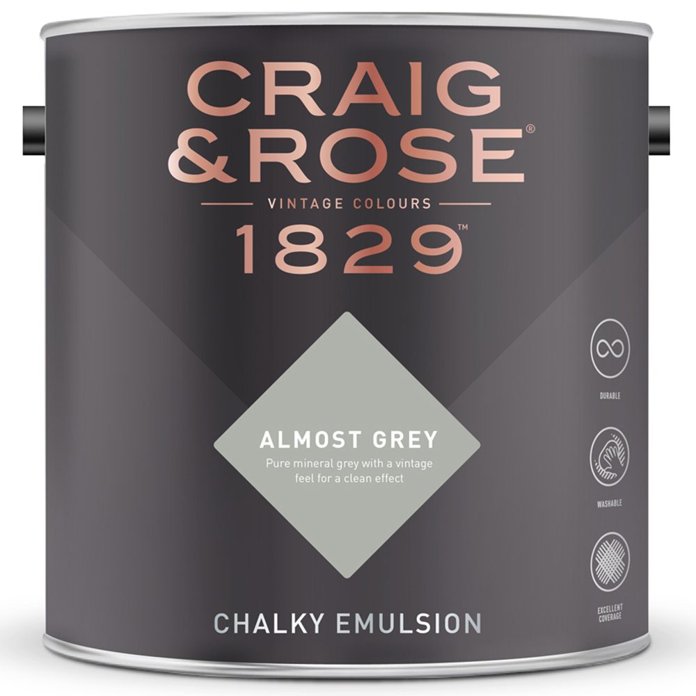 Craig & Rose Walls and Ceilings Almost Grey Chalky Emulsion Paint 5L Image 2