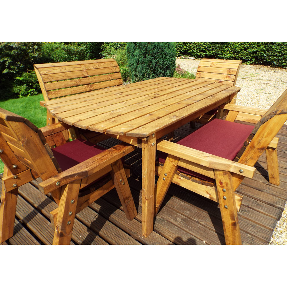 Charles Taylor Solid Wood 6 Seater Rectangular Outdoor Dining Set with Red Cushions Image 3