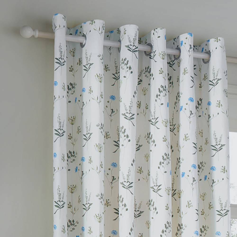 Wylder Nature Meadow Cotton Lined Eyelet Curtains White and Cornflower 168 x 183cm Image 2