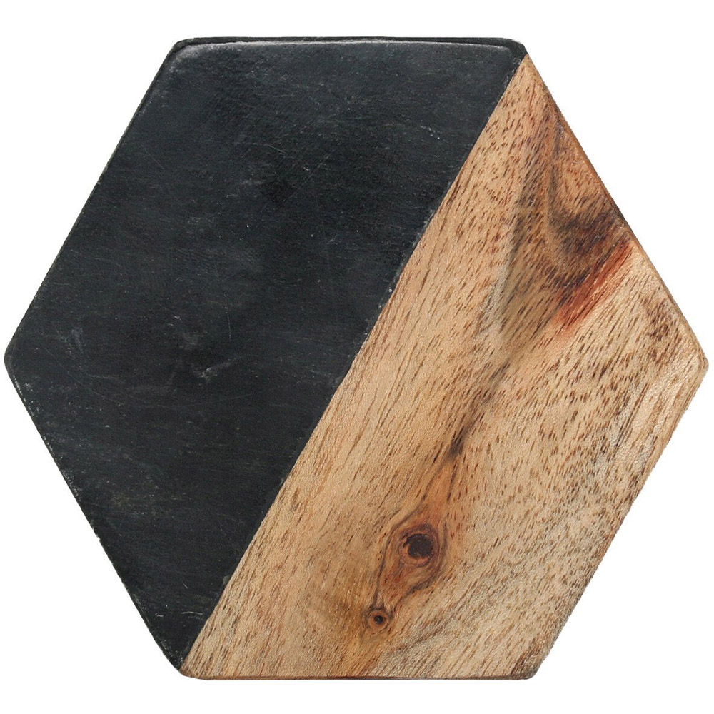 4 Pack Black Marble and Acacia Coasters Image