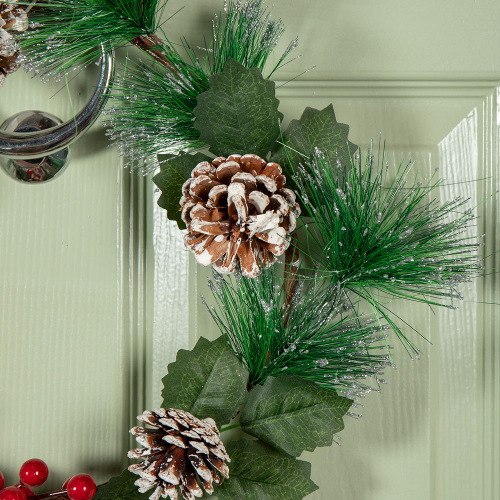 Samuel Alexander Wreath with Red Berries and Frosted Pinecones 45cm Image 4