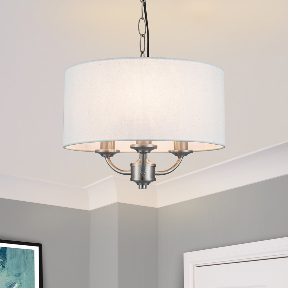 Cosylyte Winston 3 Light Faux Linen Outer Shade Pendant Light Image 2