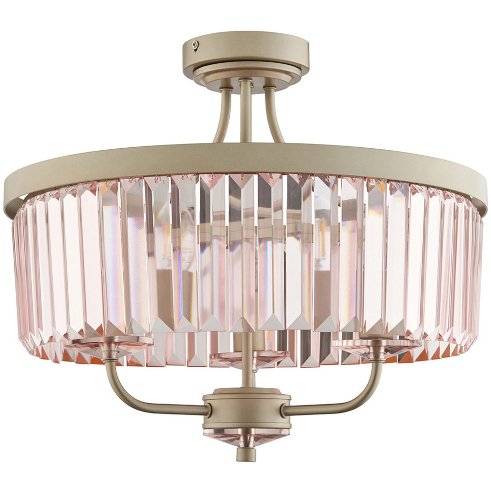 Merano Ascoli Champagne and Rose Pink Glass 3 Light Flush Ceiling Light Image 1