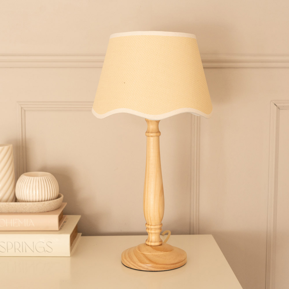 ValueLights Victoria Linen Scallop White Edge Shade Light Wood Table Lamp Image 5