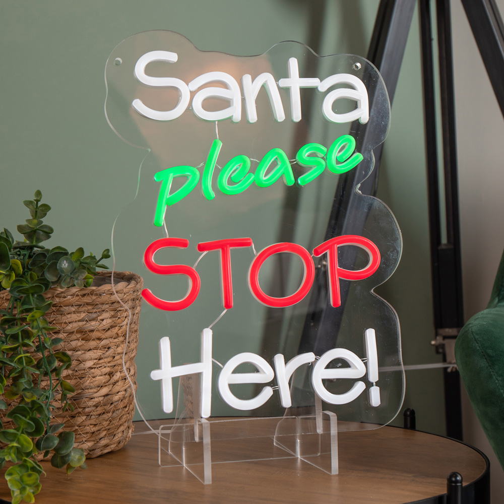 Samuel Alexander Red Green and White LED Santa Please Stop Here Neon Sign 35 x 26cm Image 5