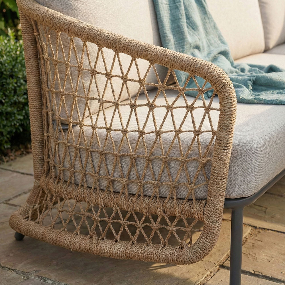 Norfolk Collection Peakdale Beige Twisted Wicker 5 Seater Outdoor Open Corner Sofa Set Image 5