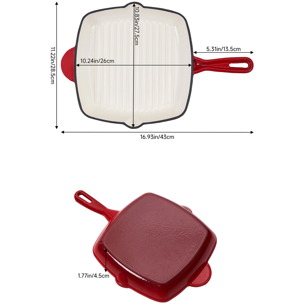 Living and Home 28.5cm Gradient Red Enamelled Cast Iron Square Grill Pan Image 8