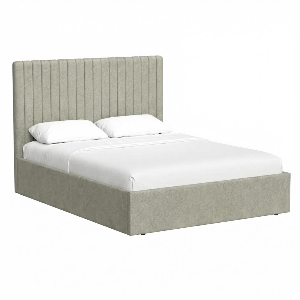FWStyle Sollom Double Beige Sand Upholstered Lift-Up Ottoman Bed Frame with Ribbed Headboard Image 4