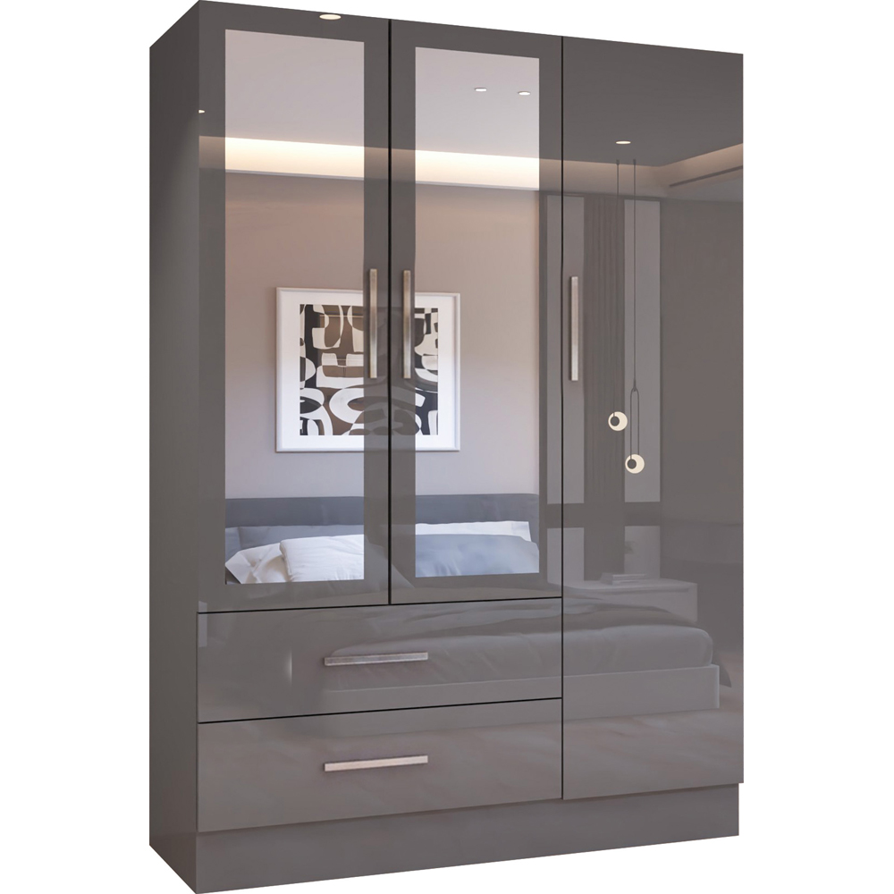 Sliding Wardrobes 4U 3 Door 2 Drawer Grey High Gloss Hinge Door Wardrobe 120cm Image 2