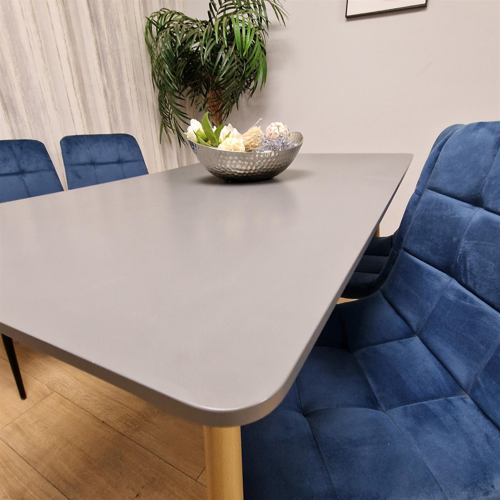 Portland 4 Seater Velvet Dining Set Grey and Blue Image 2