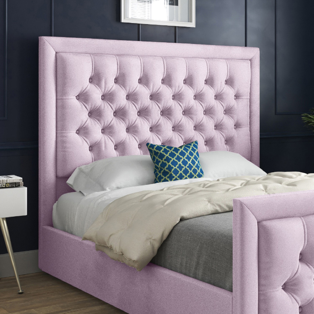 Rovigo Small Single Pink Soft Velvet Upholstered Bed Frame with Deep Buttoned Headboard Image 3