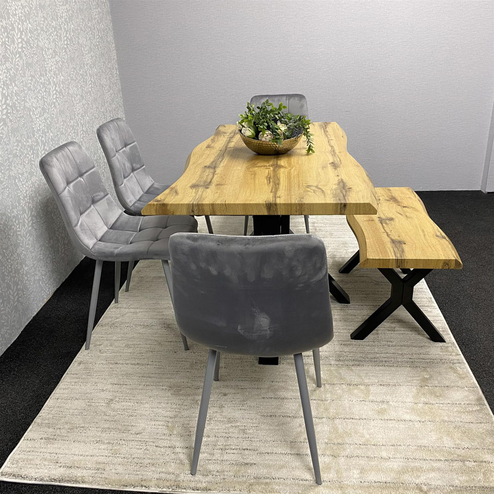 Kosy Koala Dakota 6 Seater Velvet Wooden Rectangle Dining Set with Bench Grey Image 5