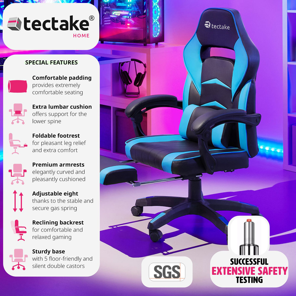 tectake Comodo Black and Azure Gaming Chair Image 3