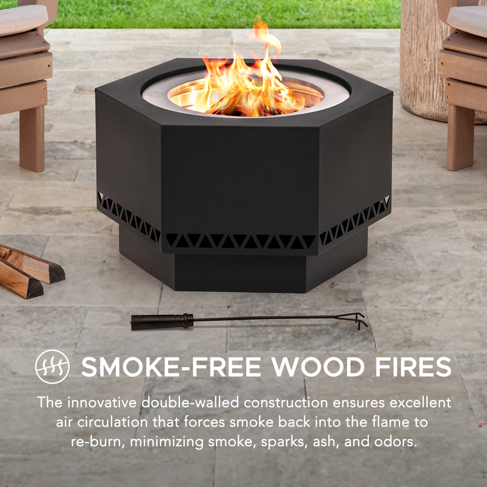 Sunjoy Lawrence Smokeless Wood Burning Fire Pit with Poker Image 5