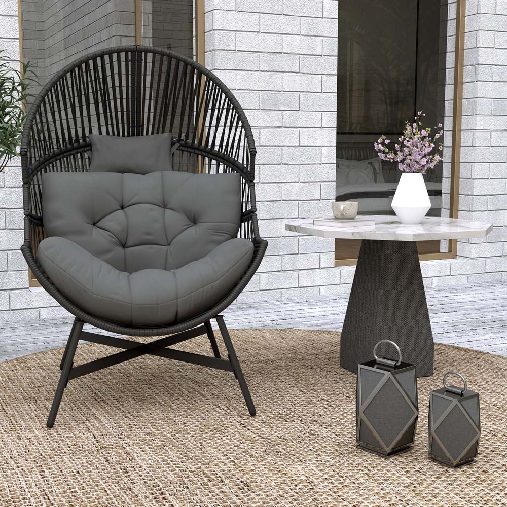 Outsunny Charcoal Grey Rattan Garden Egg Chair Image 4