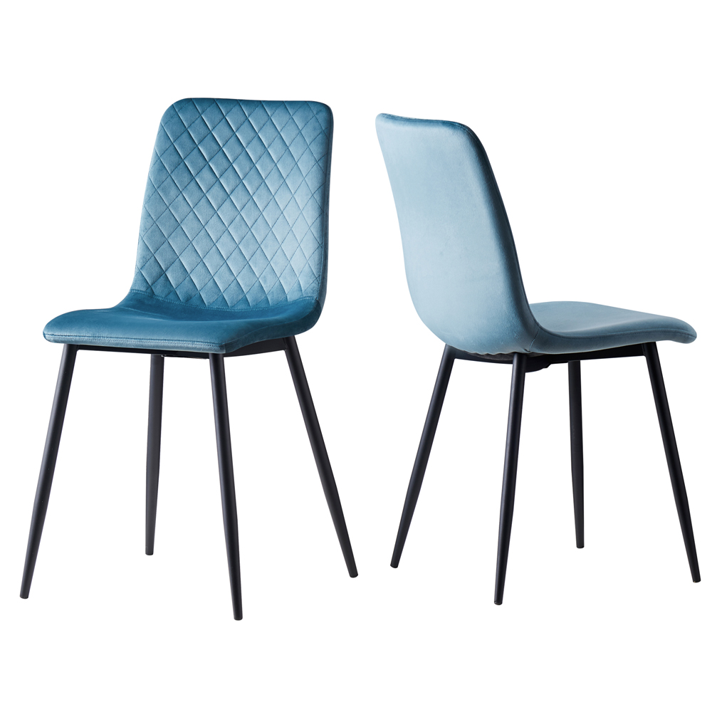 Lexi Set of 2 Light Blue Velvet Fabric Dining Chairs Image 2