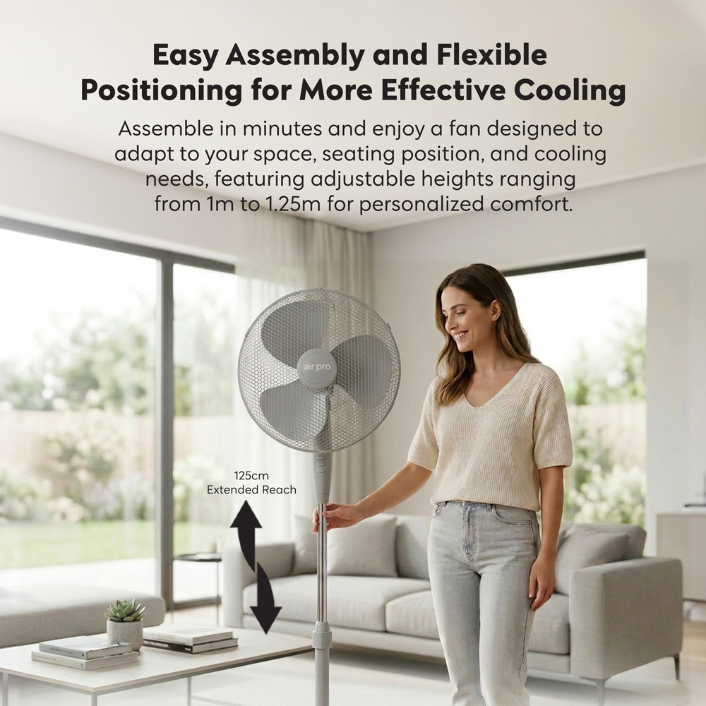 Air Pro Grey Height Adjustable Oscillating Air Cooling and Circulator Pedestal Fan 16 inch Image 5