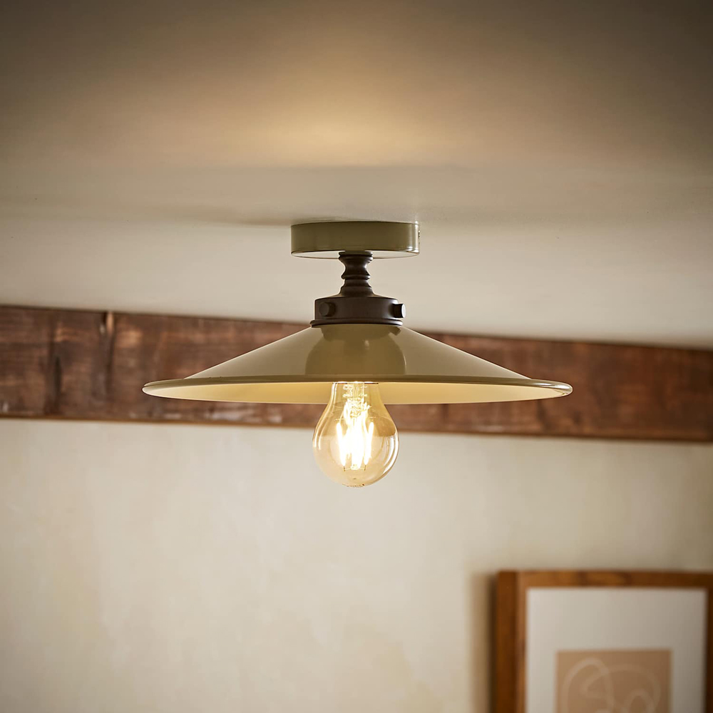 ValueLights Hampstead Green Rolled Edge Tapered Flush Ceiling Light with Bulb Image 2
