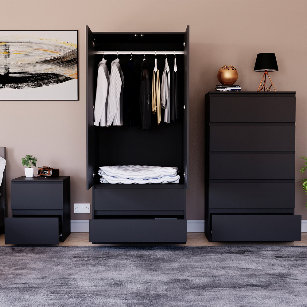 Vida Designs Denver Black 3 Piece Bedroom Furniture Set Image 2